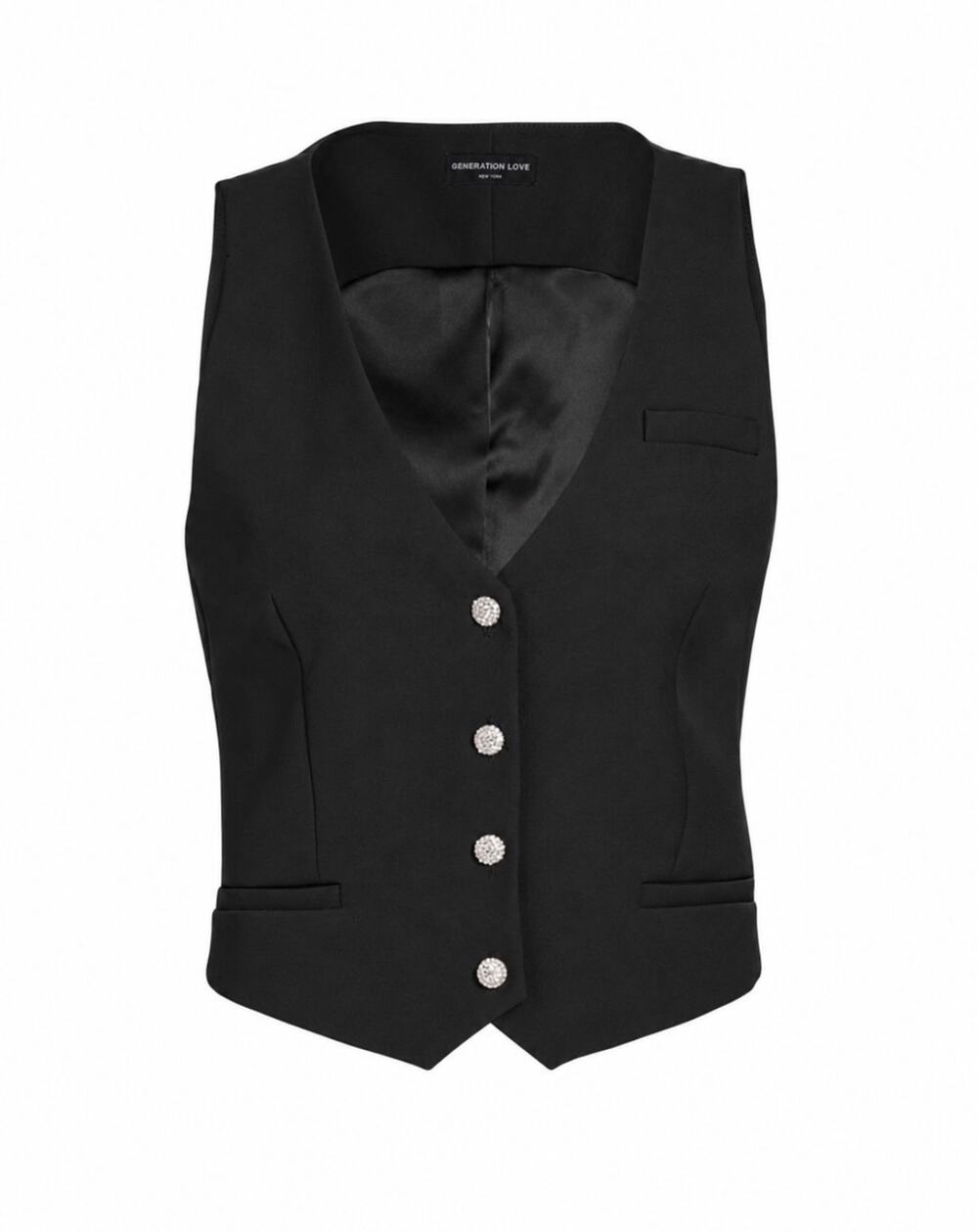 Generation Love Black Tailored Vest with Jewel Buttons
